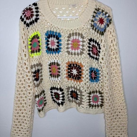 Dreamers By Debut Sweaters - P63. Debut| Cream crochet granny square sweater